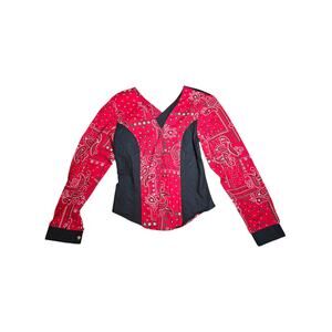 Vintage 90s red black western shirt criss cross back keyhole paisley